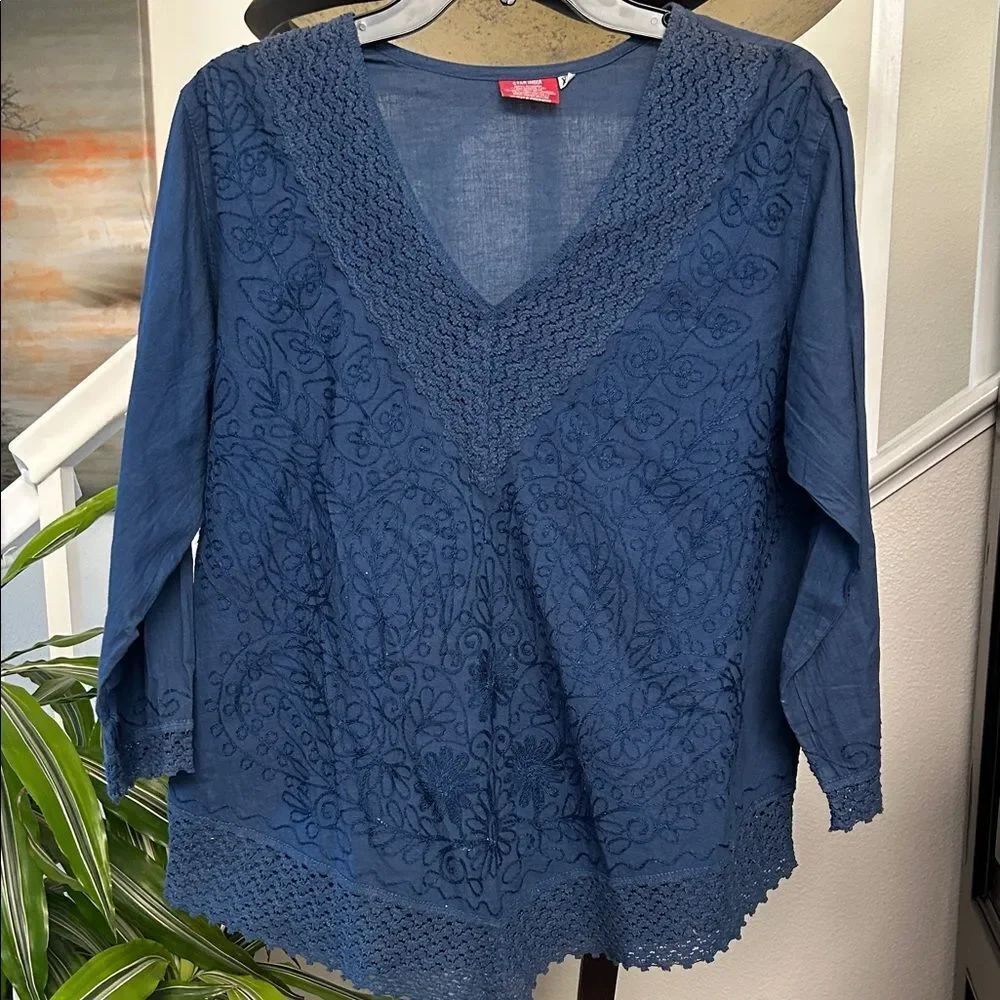 Women's Blue Embroidered Top